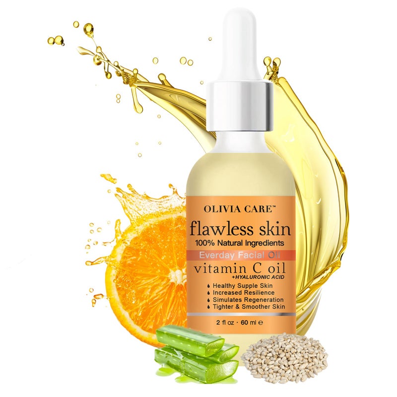 Olivia Care Vitamin C + Hyaluronic Acid Flawless Essential Facial Oil Acid 100% Natural, Reviving, Hydrating, Calming & Soothing. Stabilize & Retain Moisture 2 fl oz (Vitamin C) - Image 1